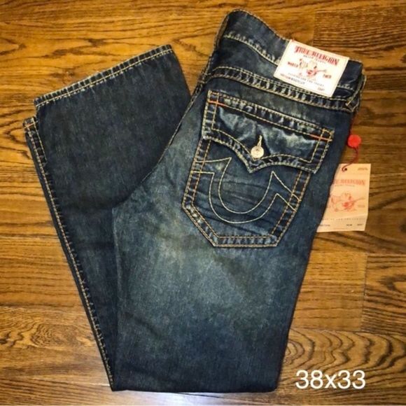 TRUE RELIGION Men’s Boot Cut Button Pockets Denim Jeans 38x33 NWT - Picture 1 of 12